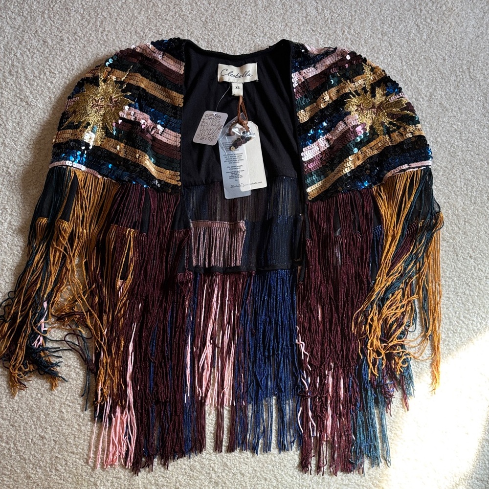 Cleobella Multicolor Sequin Fringe Cape